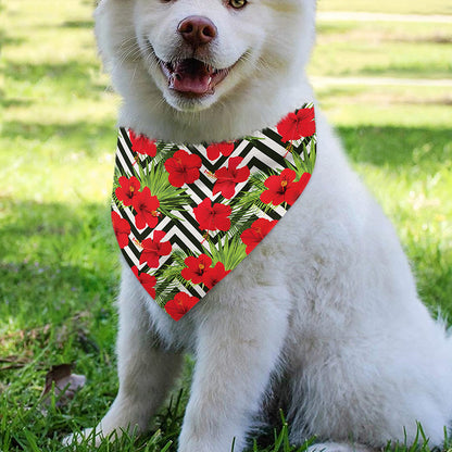 Red Hibiscus Chevron Pattern Print Over The Collar Dog Bandana