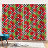 Red Hibiscus Chevron Pattern Print Pencil Pleat Curtains