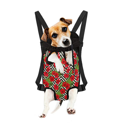 Red Hibiscus Chevron Pattern Print Pet Carrier Backpack