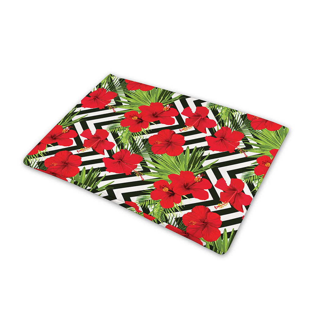 Red Hibiscus Chevron Pattern Print Pet Cooling Mat Cover