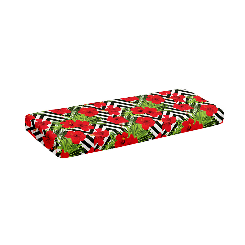 Red Hibiscus Chevron Pattern Print Piano Keyboard Cover