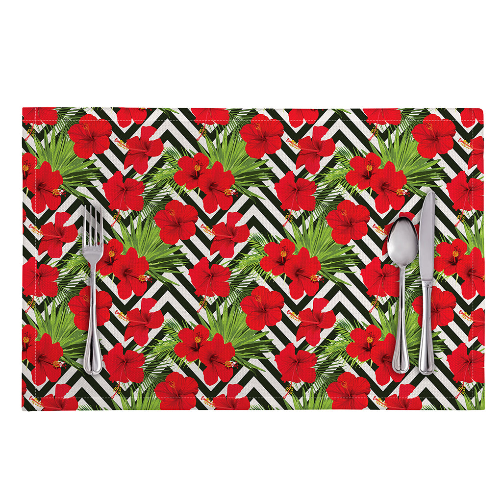 Red Hibiscus Chevron Pattern Print Placemat