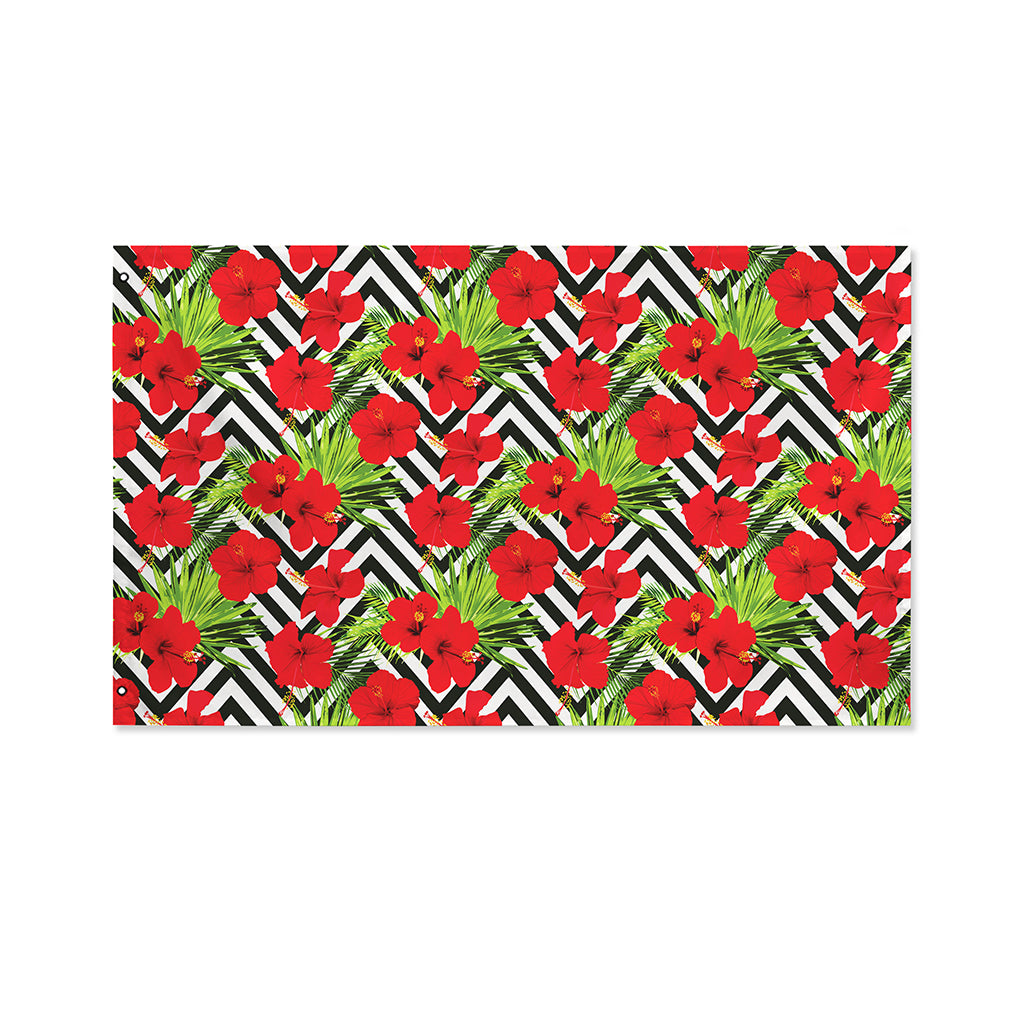 Red Hibiscus Chevron Pattern Print Polyester Flag