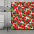 Red Hibiscus Chevron Pattern Print Polyester Shower Curtain