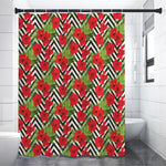 Red Hibiscus Chevron Pattern Print Premium Shower Curtain