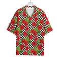 Red Hibiscus Chevron Pattern Print Rayon Hawaiian Shirt