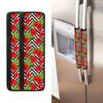 Red Hibiscus Chevron Pattern Print Refrigerator Handle Covers