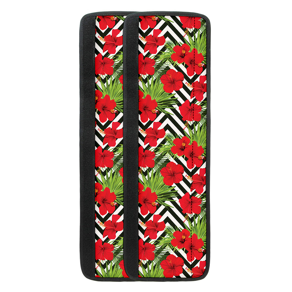Red Hibiscus Chevron Pattern Print Refrigerator Handle Covers