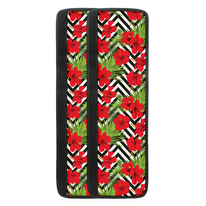 Red Hibiscus Chevron Pattern Print Refrigerator Handle Covers