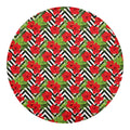 Red Hibiscus Chevron Pattern Print Round Blanket