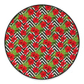 Red Hibiscus Chevron Pattern Print Round Floor Mat