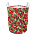 Red Hibiscus Chevron Pattern Print Round Laundry Basket