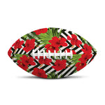 Red Hibiscus Chevron Pattern Print Rugby Ball