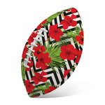 Red Hibiscus Chevron Pattern Print Rugby Ball