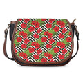 Red Hibiscus Chevron Pattern Print Saddle Bag