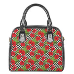 Red Hibiscus Chevron Pattern Print Shoulder Handbag