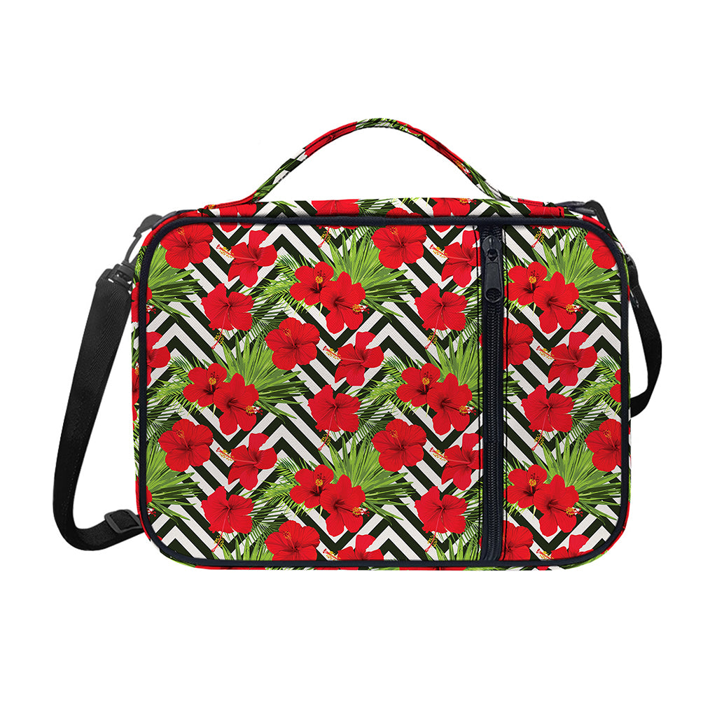 Red Hibiscus Chevron Pattern Print Shoulder Strap Bible Bag
