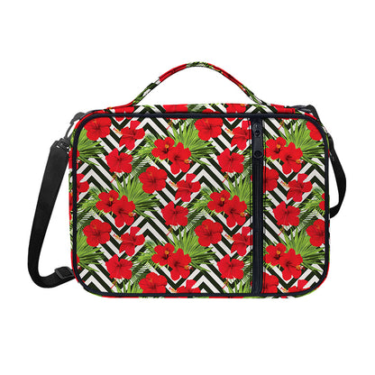 Red Hibiscus Chevron Pattern Print Shoulder Strap Bible Bag