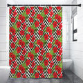 Red Hibiscus Chevron Pattern Print Shower Curtain