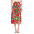 Red Hibiscus Chevron Pattern Print Side Slit Midi Skirt