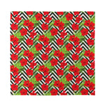 Red Hibiscus Chevron Pattern Print Silk Bandana