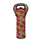 Red Hibiscus Chevron Pattern Print Single Neoprene Wine Tote