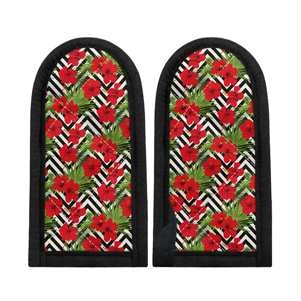 Red Hibiscus Chevron Pattern Print Skillet Handle Cover