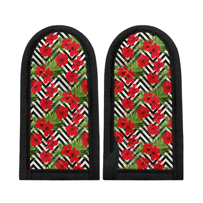 Red Hibiscus Chevron Pattern Print Skillet Handle Cover