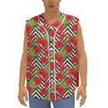 Red Hibiscus Chevron Pattern Print Sleeveless Baseball Jersey