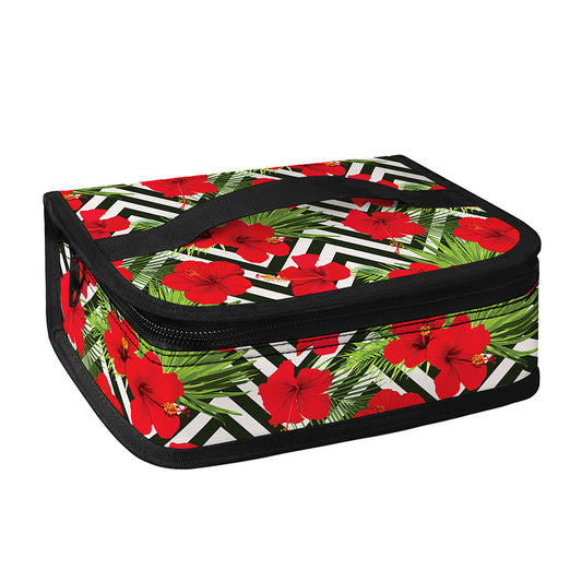 Red Hibiscus Chevron Pattern Print Small Lunch Bag