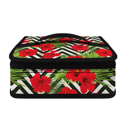 Red Hibiscus Chevron Pattern Print Small Lunch Bag
