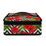 Red Hibiscus Chevron Pattern Print Small Lunch Bag