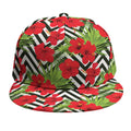 Red Hibiscus Chevron Pattern Print Snapback Cap