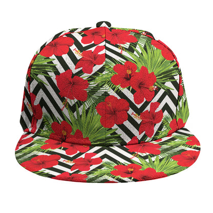Red Hibiscus Chevron Pattern Print Snapback Cap
