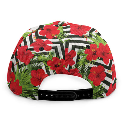 Red Hibiscus Chevron Pattern Print Snapback Cap
