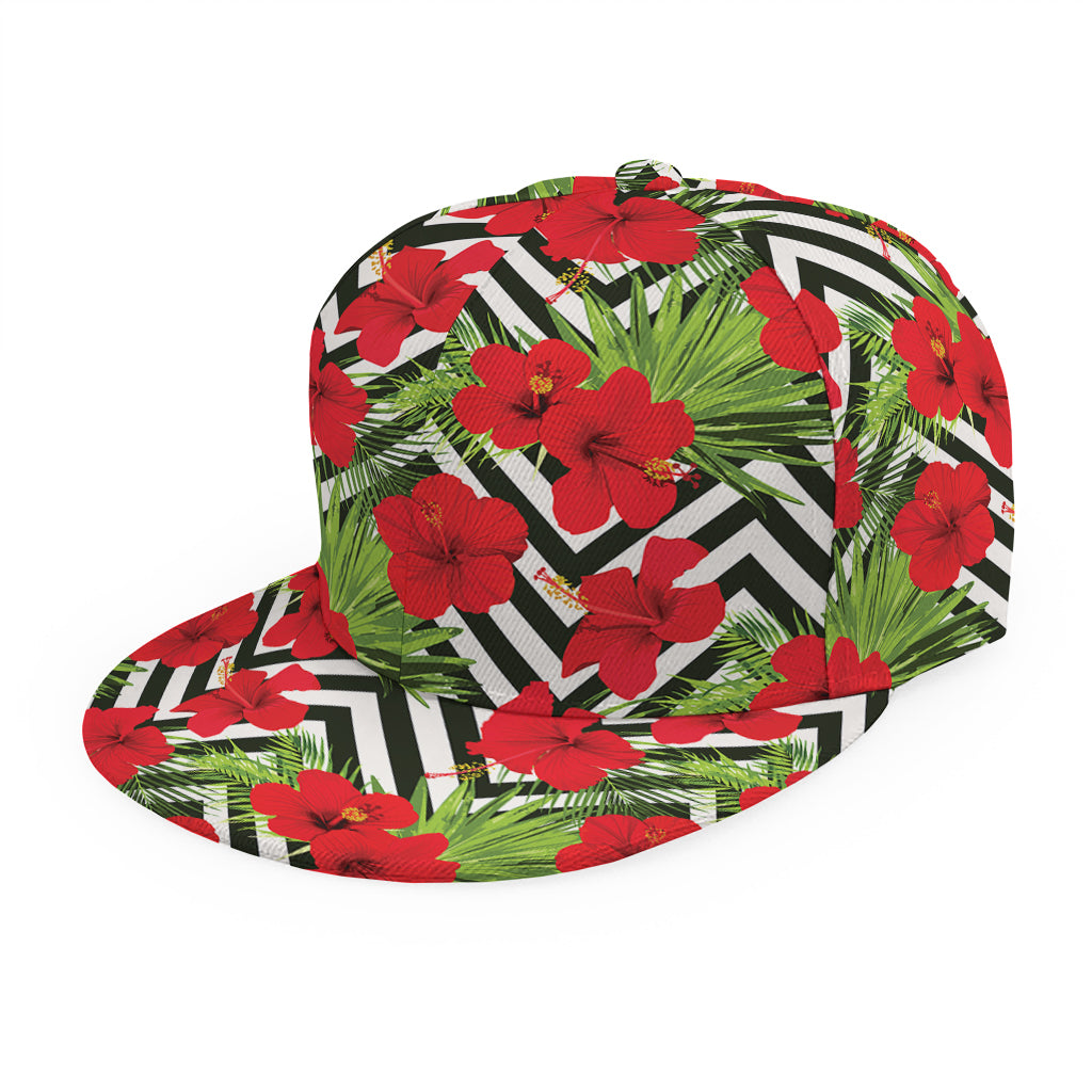 Red Hibiscus Chevron Pattern Print Snapback Cap