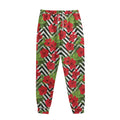 Red Hibiscus Chevron Pattern Print Sweatpants