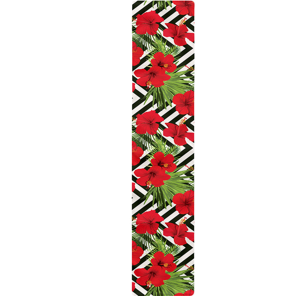 Red Hibiscus Chevron Pattern Print Table Runner