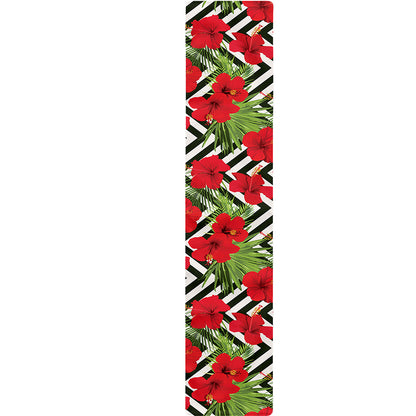 Red Hibiscus Chevron Pattern Print Table Runner