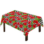 Red Hibiscus Chevron Pattern Print Tablecloth