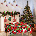 Red Hibiscus Chevron Pattern Print Tablecloth