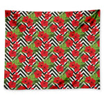 Red Hibiscus Chevron Pattern Print Tapestry