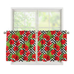 Red Hibiscus Chevron Pattern Print Tier Curtains