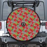 Red Hibiscus Chevron Pattern Print Tire Cover With Camera Hole