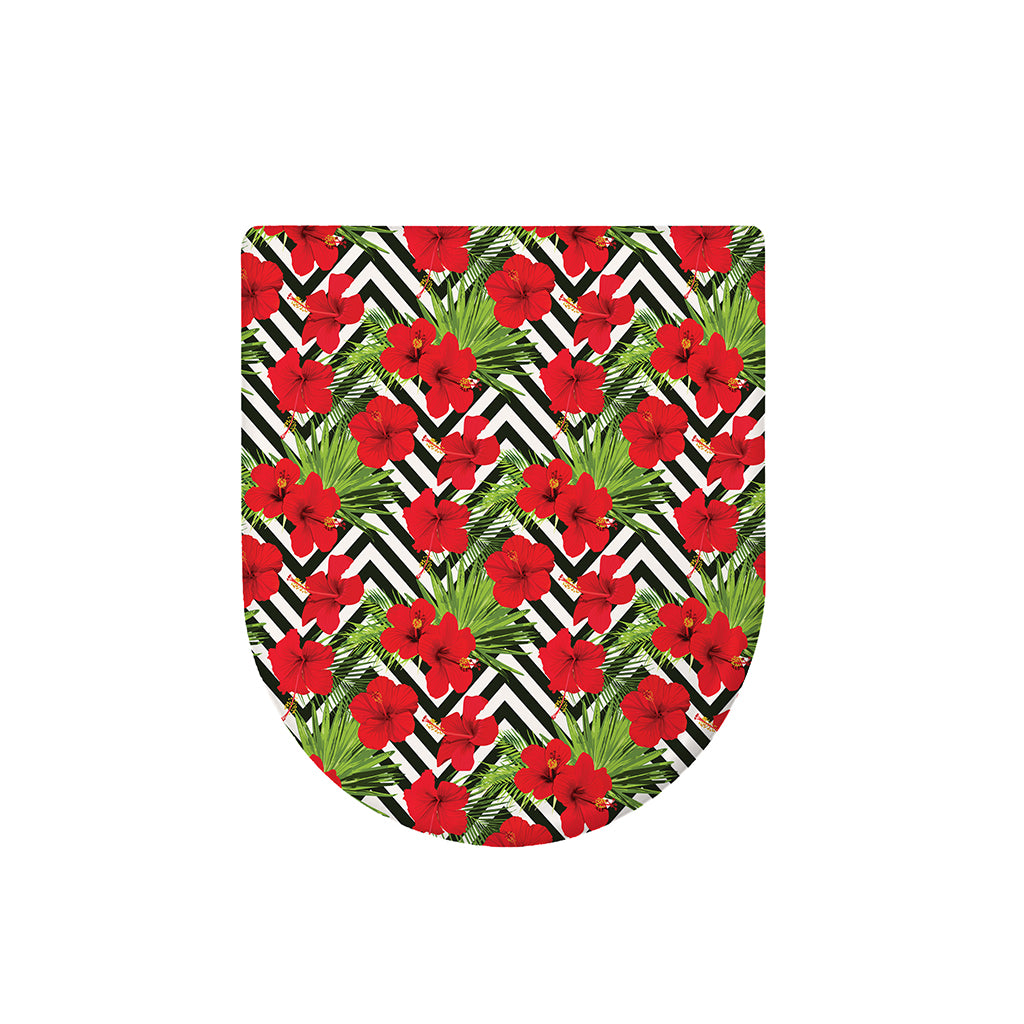 Red Hibiscus Chevron Pattern Print Toilet Lid Cover