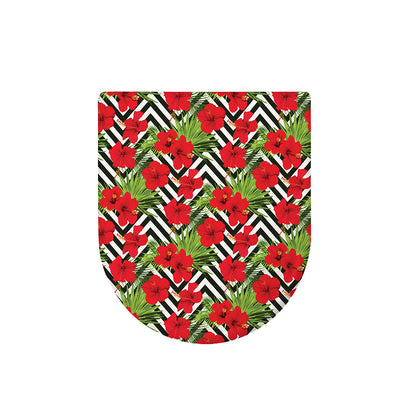 Red Hibiscus Chevron Pattern Print Toilet Lid Cover