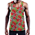 Red Hibiscus Chevron Pattern Print Men's Workout Tank Top