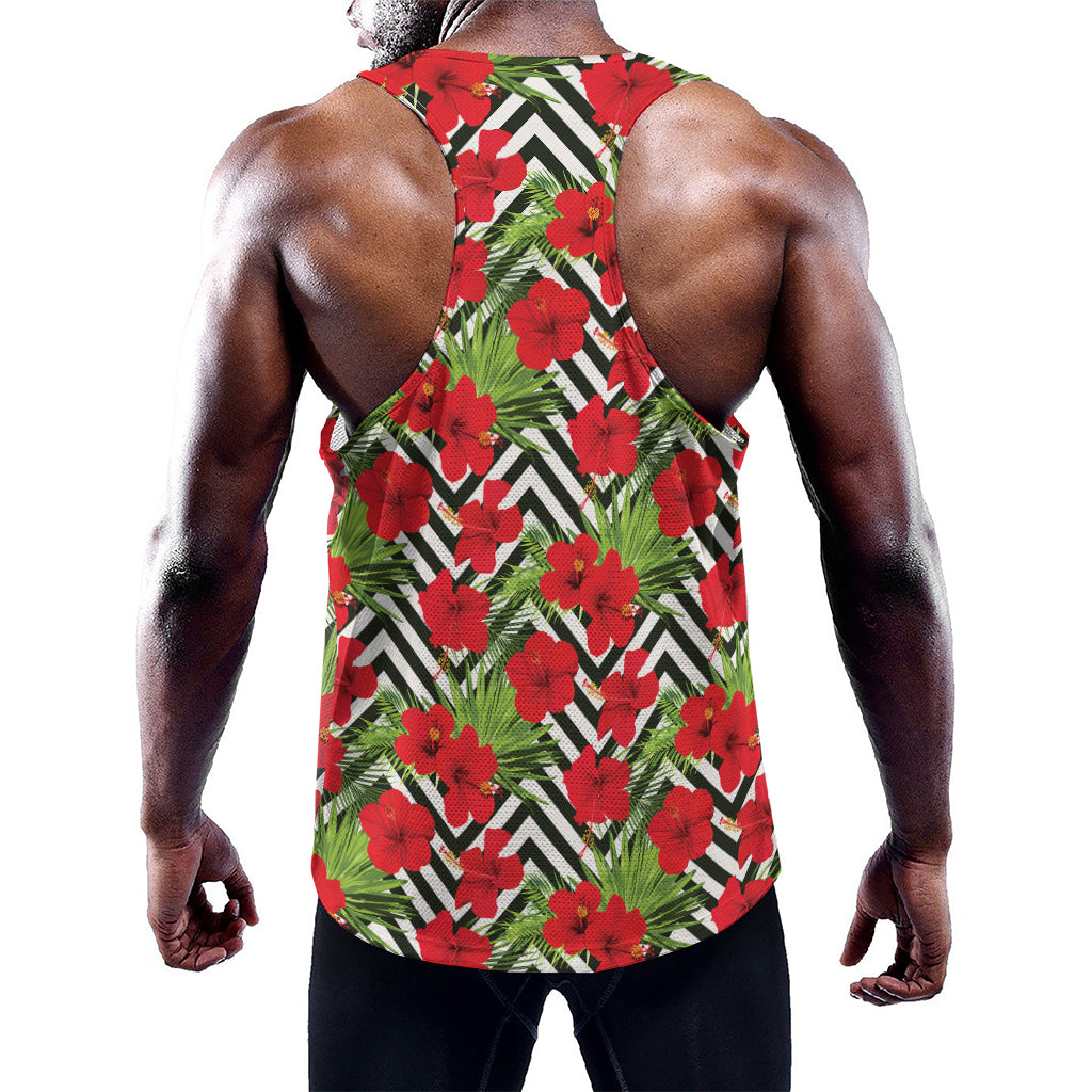 Red Hibiscus Chevron Pattern Print Training Tank Top