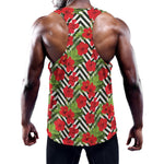 Red Hibiscus Chevron Pattern Print Training Tank Top