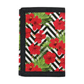 Red Hibiscus Chevron Pattern Print Trifold Wallet